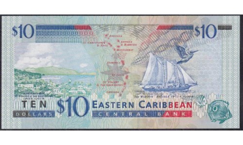 Восточные Карибские Острова 10 долларов ND (2000) (EAST CARIBBEAN STATES 10 Dollars ND (2000)) P 38v: Unc