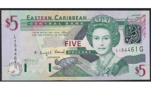 Восточные Карибские Острова 5 долларов ND (2003) (EAST CARIBBEAN STATES 5 Dollars ND (2003)) P 42G: Unc
