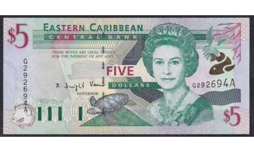 Восточные Карибские Острова 5 долларов ND (2000) (EAST CARIBBEAN STATES 5 Dollars ND (2000)) P 37a: UNC
