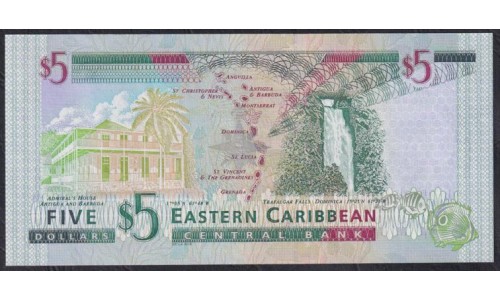 Восточные Карибские Острова 5 долларов ND (2000) (EAST CARIBBEAN STATES 5 Dollars ND (2000)) P 37a: UNC