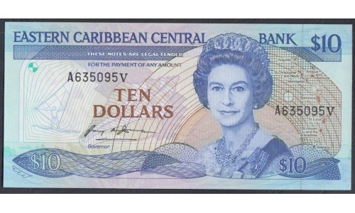 Восточные Карибские Острова 10 долларов ND (1985-1993) (EAST CARIBBEAN STATES 10 Dollars ND (1985-1993)) P 23v: UNC