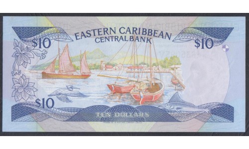 Восточные Карибские Острова 10 долларов ND (1985-1993) (EAST CARIBBEAN STATES 10 Dollars ND (1985-1993)) P 23v: UNC