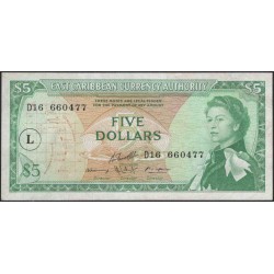 Восточные Карибские Острова 5 долларов ND (1965) (EAST CARIBBEAN STATES 5 Dollars ND (1965)) P14m : XF