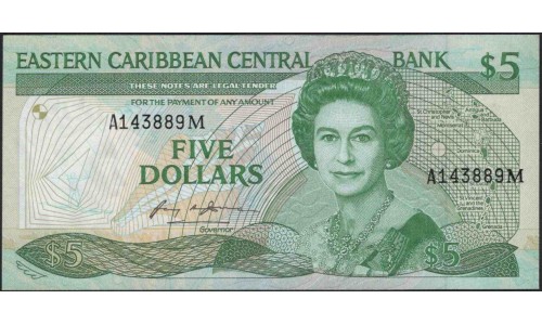 Восточные Карибские Острова 5 долларов ND (1986-1988) (EAST CARIBBEAN STATES 5 Dollars ND (1986-1988)) P 18m : Unc