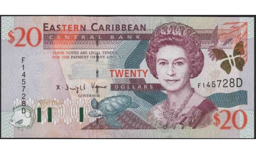 Восточные Карибские Острова 20 долларов ND (2000) (EAST CARIBBEAN STATES 20 Dollars ND (2000)) P 39d : Unc