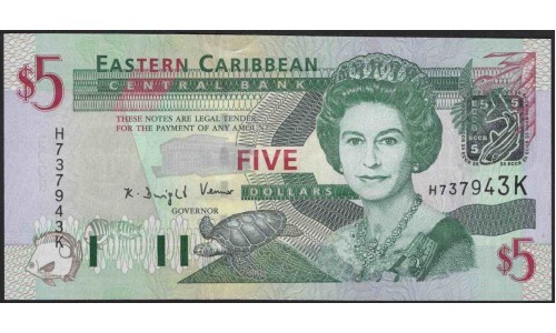 Восточные Карибские Острова 5 долларов ND (2003) (EAST CARIBBEAN STATES 5 Dollars ND (2003)) P 42k : Unc