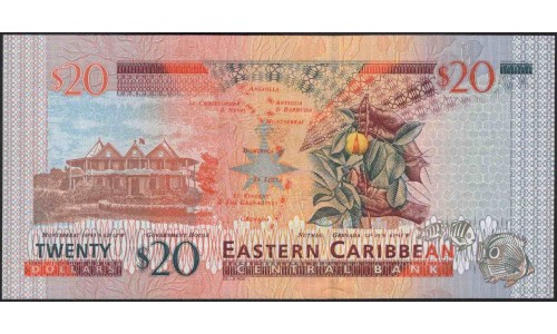 Восточные Карибские Острова 20 долларов ND (2003) (EAST CARIBBEAN STATES 20 Dollars ND (2003)) P 44v : Unc