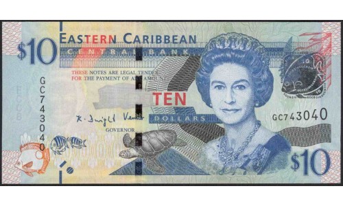 Восточные Карибские Острова 10 долларов ND (2012) (EAST CARIBBEAN STATES 10 Dollars ND (2012)) P 52b : Unc