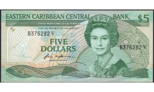 Восточные Карибские Острова 5 долларов ND (1988-1993) (EAST CARIBBEAN STATES 5 Dollars ND (1988-1993)) P 22v (1) : UNC