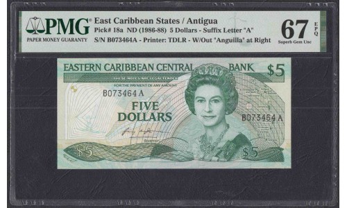 Восточные Карибские Острова 5 долларов (1985-1988) (EAST CARIBBEAN STATES 5 Dollars (1985-1988)) P 18a: UNC PMG 67 EPQ