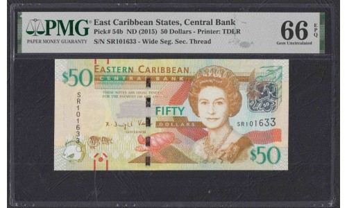 Восточные Карибские Острова 50 долларов 2015 года (EAST CARIBBEAN STATES 50 Dollars 2015) P 54b : UNC PMG 66 EPQ