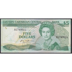 Восточные Карибские Острова 5 долларов 1986-1988 год (EAST CARIBBEAN STATES 5 Dollars 1986-1988) P 18L: UNC