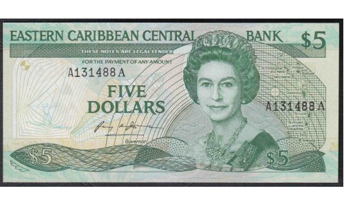 Восточные Карибские Острова 5 долларов AA (1985-1988) (EAST CARIBBEAN STATES 5 Dollars (1985-1988)) P 18a: UNC