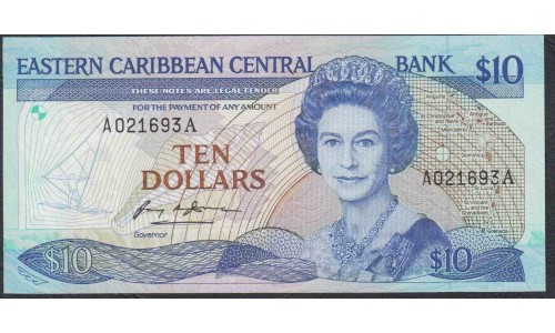 Восточные Карибские Острова 10 долларов ND (1985-1993) (EAST CARIBBEAN STATES 10 Dollars ND (1985-1993)) P 23a (1): UNC