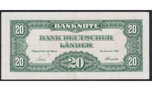 ФРГ 20 марок 1949 год (GFR 20 deutsche mark 1949) P 17a: VF/XF