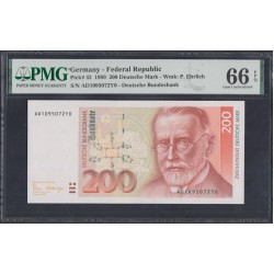 ФРГ 200 марок 1989 год (Germany, GFR 200 Mark 1989 year) P 42: UNC PMG 66 EPQ