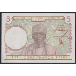 Французская Западная Африка 5 франков 2.3. 1943 года, F.13359 НЕЧАСТАЯ (BANQUE DE L'AFRIQUE OCCIDENTALE 5 francs 2.3. 1943) P 26: UNC
