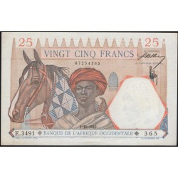 Французская Западная Африка 25 франков 1-10-1942 (BANQUE DE L'AFRIQUE OCCIDENTALE 25 francs 1-10-1942) Р 27 : UNC-