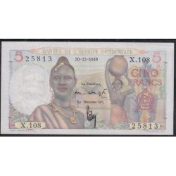 Французская Западная Африка 5 франков 1943 (French West Africa BANQUE DE L'AFRIQUE OCCIDENTALE 5 francs 1943) Р 36(2) : UNC