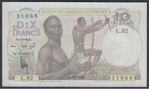 Французская Западная Африка 10 франков 1950 (French West Africa 10 francs 1950) Р 37: UNC