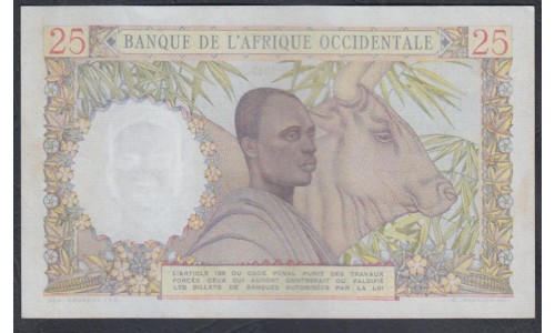 Французская Западная Африка 25 франков 1943 года, 566 (BANQUE DE L'AFRIQUE OCCIDENTALE 25 francs 1943) Р 38: UNC