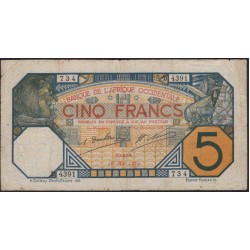 Французская Западная Африка 5 франков 1929 (BANQUE DE L'AFRIQUE OCCIDENTALE 5 francs 1929) Р 5В : XF
