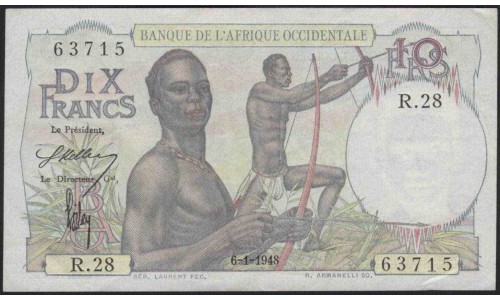 Французская Западная Африка 10 франков 1948 (French West Africa 10 francs 1948) Р 37 : XF/aUnc