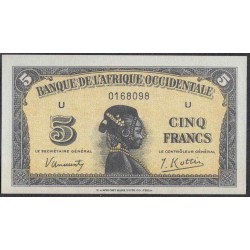 Французская Западная Африка 5 франков 1942 года (BANQUE DE L'AFRIQUE OCCIDENTALE 5 francs 1942) Р 28a: UNC