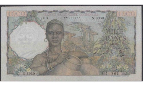 Французская Западная Африка 1000 франков 1954 г. (BANQUE DE L'AFRIQUE OCCIDENTALE 1000 francs 1954) Р 42: XF