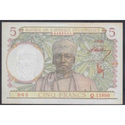 Французская Западная Африка 5 франков 2.3. 1943 года, НЕЧАСТАЯ (BANQUE DE L'AFRIQUE OCCIDENTALE 5 francs 2.3. 1943) P 26: UNC--