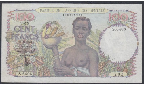 Французская Западная Африка 100 франков  27-12-1948 г. (BANQUE DE L'AFRIQUE OCCIDENTALE 100 francs 1948) Р 40: XF