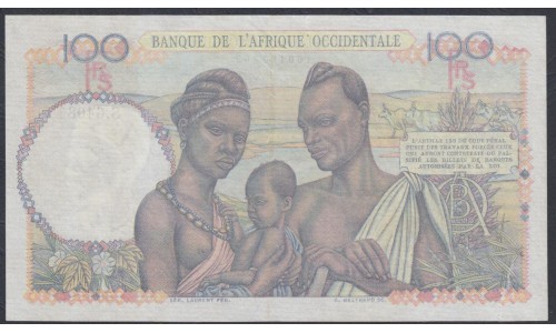 Французская Западная Африка 100 франков  27-12-1948 г. (BANQUE DE L'AFRIQUE OCCIDENTALE 100 francs 1948) Р 40: XF