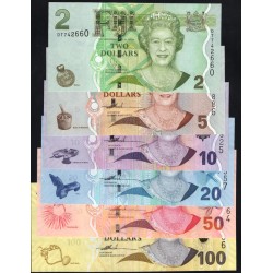 Фиджи комплект из 6 бон от 2 до 100 долларов 2007-2011 годов (FIJI 2-100 dollars 2007-2011, 6 pieces) P 109-114a : UNC
