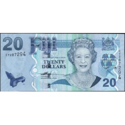Фиджи 20 долларов 2007-2011 годов, тёмное поле слева, серии CY,DH (FIJI 20 dollars 2007-2011) P 112a : UNC