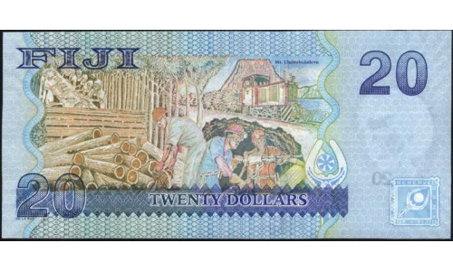 Фиджи 20 долларов 2007-2011 годов, тёмное поле слева, серии CY,DH (FIJI 20 dollars 2007-2011) P 112a : UNC