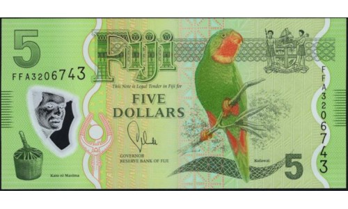 Фиджи 5 долларов 2013 года, полимер пластик (FIJI 5 dollars 2013, Polymer plastic) P 115a: UNC