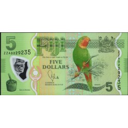 Фиджи 5 долларов 2013 года, полимер пластик, серия замещения (FIJI 5 dollars 2013, Polymer plastic, Replacement) P 115r: UNC