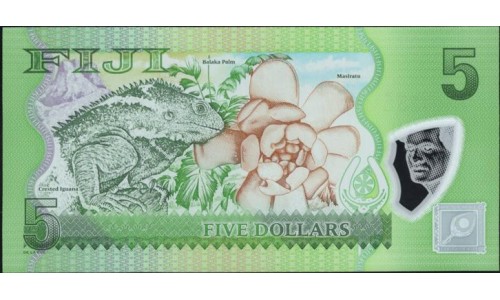 Фиджи 5 долларов 2013 года, полимер пластик, серия замещения (FIJI 5 dollars 2013, Polymer plastic, Replacement) P 115r: UNC