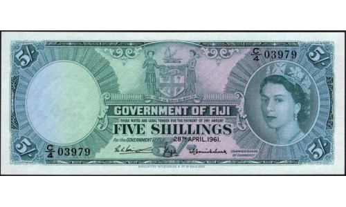 Фиджи 5 шиллингов 1961 года (FIJI 5 Shillings 1961) P 51b: UNC