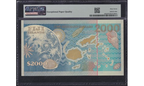 Фиджи 2000 долларов 2000 года, ЮБИЛЕЙНЫЕ, нечастые (FIJI  2000 dollars 2000) P 103a: PMG 67 Superb Gem UNC EPQ