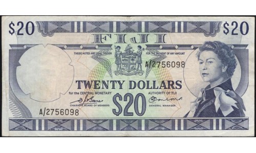 Фиджи 20 долларов 1974 года (FIJI 20 dollars 1974) P 75b: VF/XF