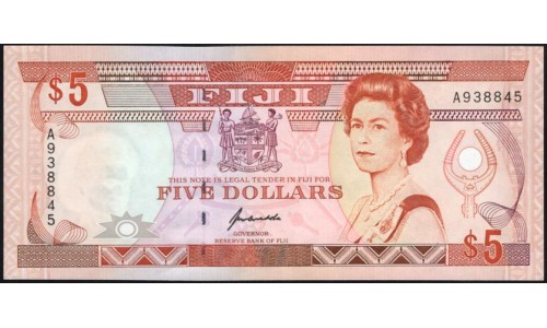 Фиджи 5 долларов 1992 года, префикс А (FIJI 5 dollars 1992 prefix A) P 93a : UNC