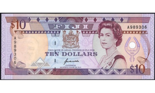 Фиджи 10 долларов 1992 года, префикс A (FIJI  10 dollars 1992 prefix A) P 94: UNC