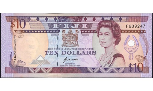 Фиджи 10 долларов 1992 года, префикс F (FIJI  10 dollars 1992 prefix F) P 94: UNC