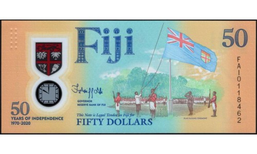 Фиджи 50 долларов 2020 года, полимер пластик (FIJI 50 dollars Commemorative Polymer Banknotes 2020) P W121 : UNC
