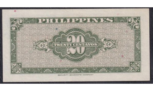 Филиппины 20 центаво б\д (1949 год), принтер Securety Banknote Company, Proof (Philippines 20 centavos  ND (1949, Printed Securety Banknote Company, Proof) P 129: UNC