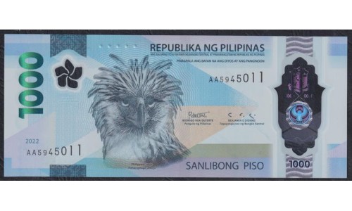 Филиппины 1000 песо 2022 года, префикс AA, полимер (PHILIPPINES 500 Piso / Pesos 2022,  AA-Prefix, Polymer) P W241(1-1):  UNC
