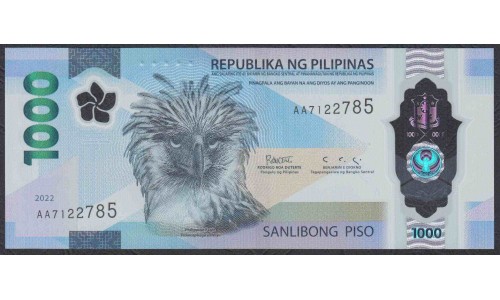 Филиппины 1000 песо 2022 года, префикс АА, полимер (PHILIPPINES 1000 Piso / Pesos 2022,  AA-Prefix, Polymer) P 230a:  UNC