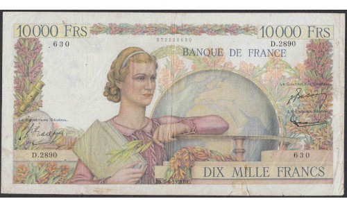 Франция  10000 Франков  5-6-1952 года (France 10000 Francs  5-6-1952) P 132d: VF