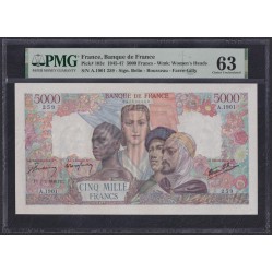 Франция  5000 Франков  7=2=1946 года (France 5000 Francs  7=2=1946) P 103c:  PMG 63 UNC